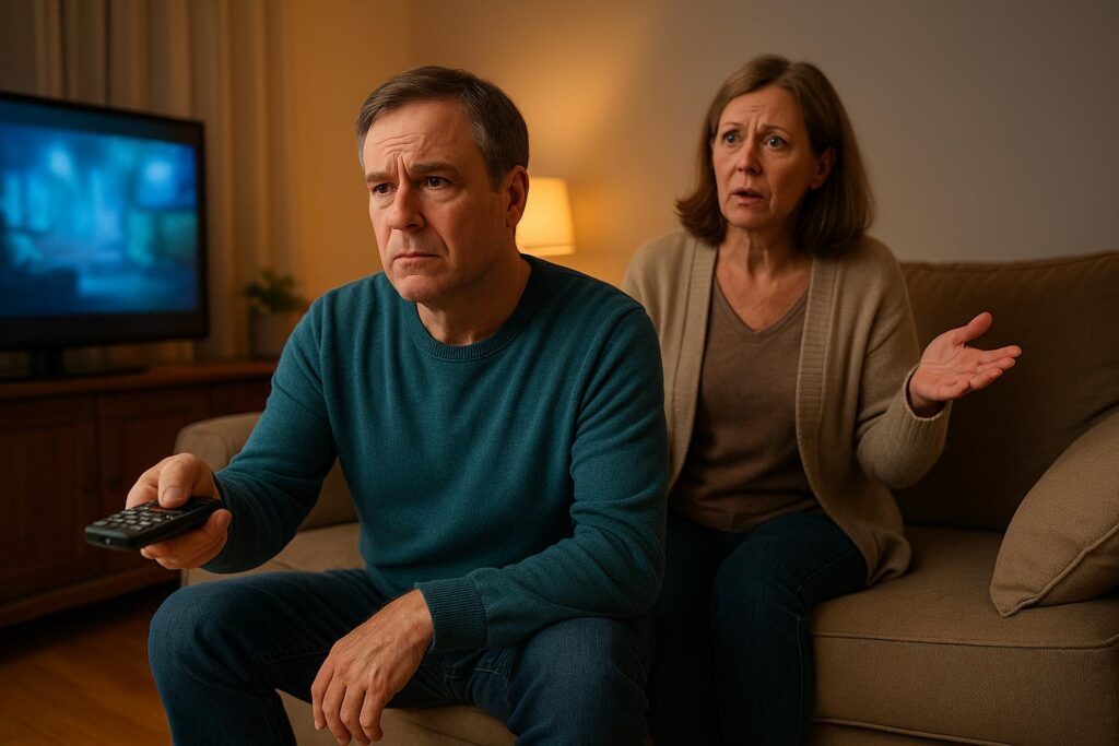 a man watching tv with hearing problem