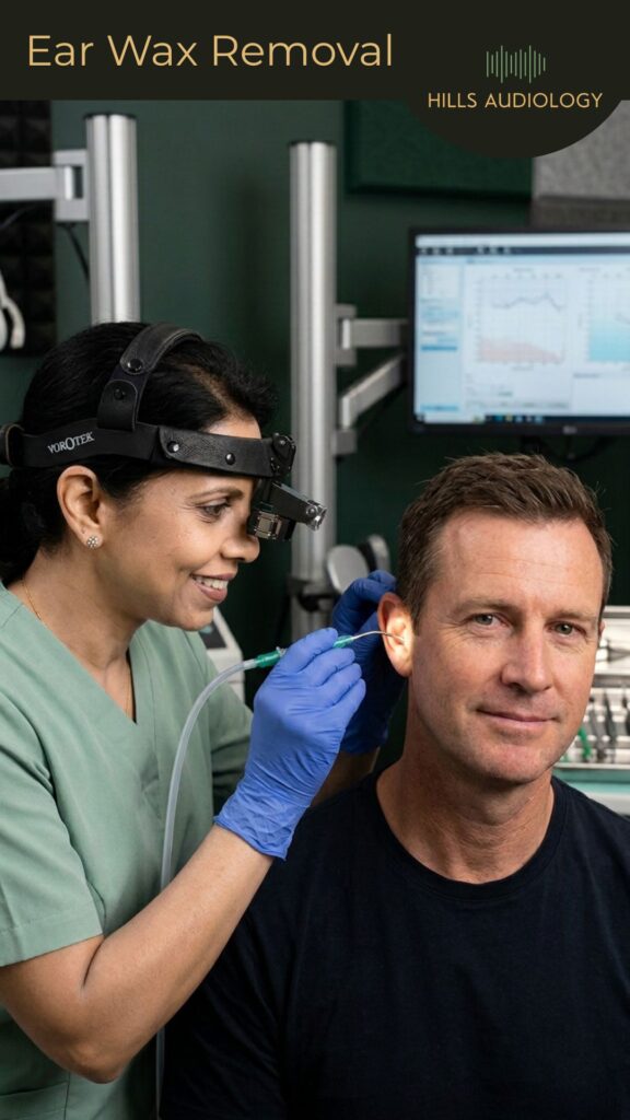 Professional ear wax removal Castle Hill service performed by Jasmine at Hills Audiology clinic.